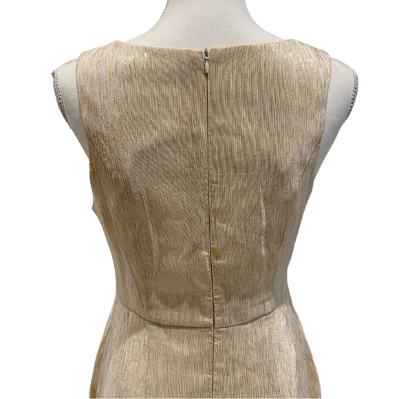 Ark & Co Gold Metallic Cocktail Dress with Black Stitched Polka Dot Design (M) - Picture 12 of 16